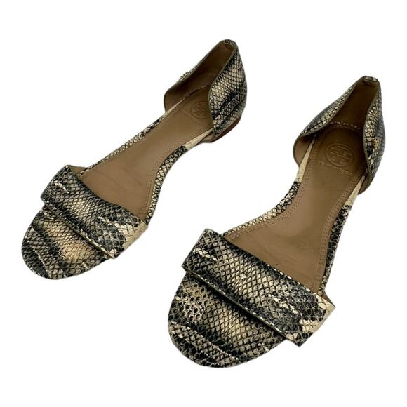 Tory Burch Savannah D'Orsay Snakeskin Print Flat Sandals Size 8.5 - Picture 1 of 11